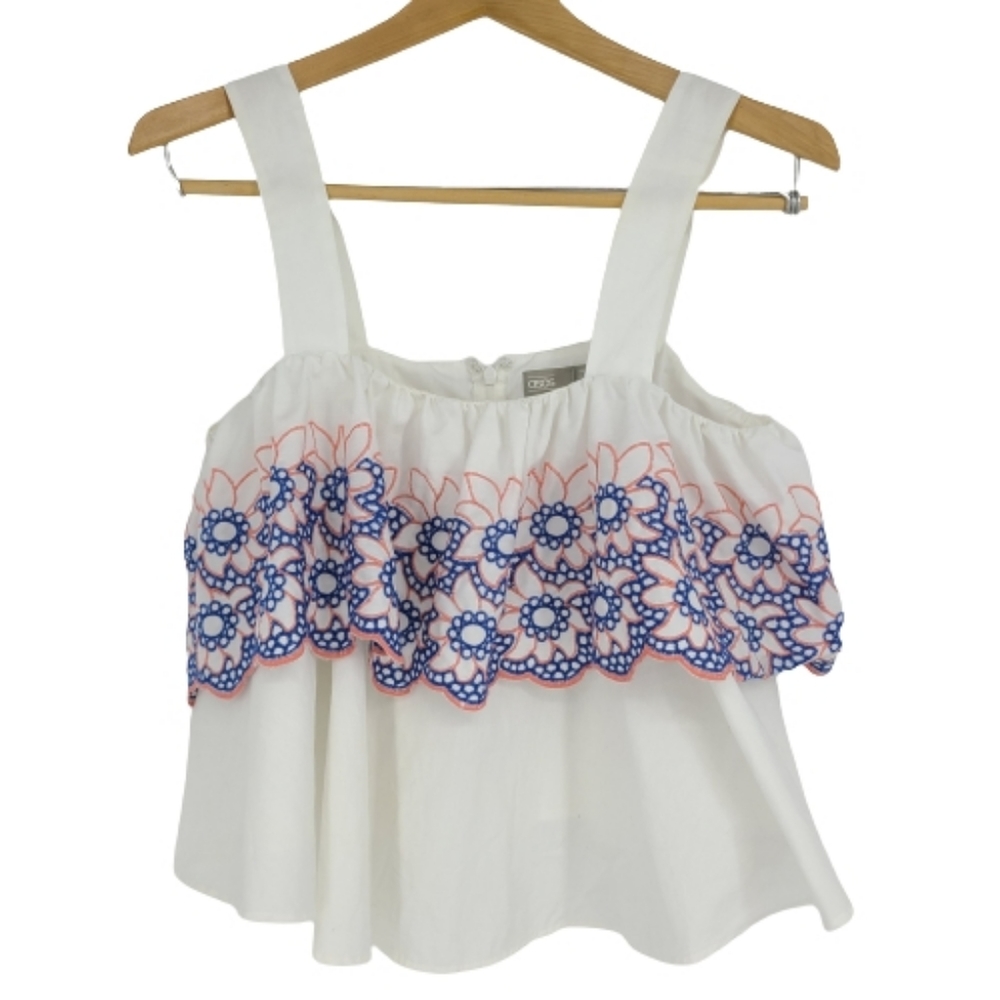 ASOS White Floral Embroidered Ruffle Crop Tank 2